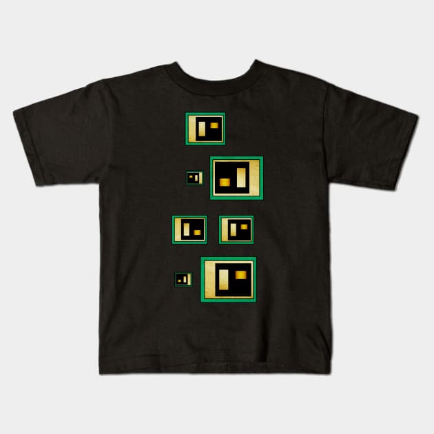 Green Black And Gold Geometric Kids T-Shirt by crunchysqueak